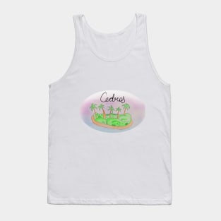 Cedros watercolor Island travel, beach, sea and palm trees. Holidays and vacation, summer and relaxation Tank Top
